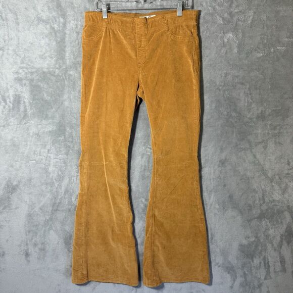 Free People Flare Corduroy Pants Size 32 Boho Bell Bottom Mustard Yellow Gold - Picture 1 of 10